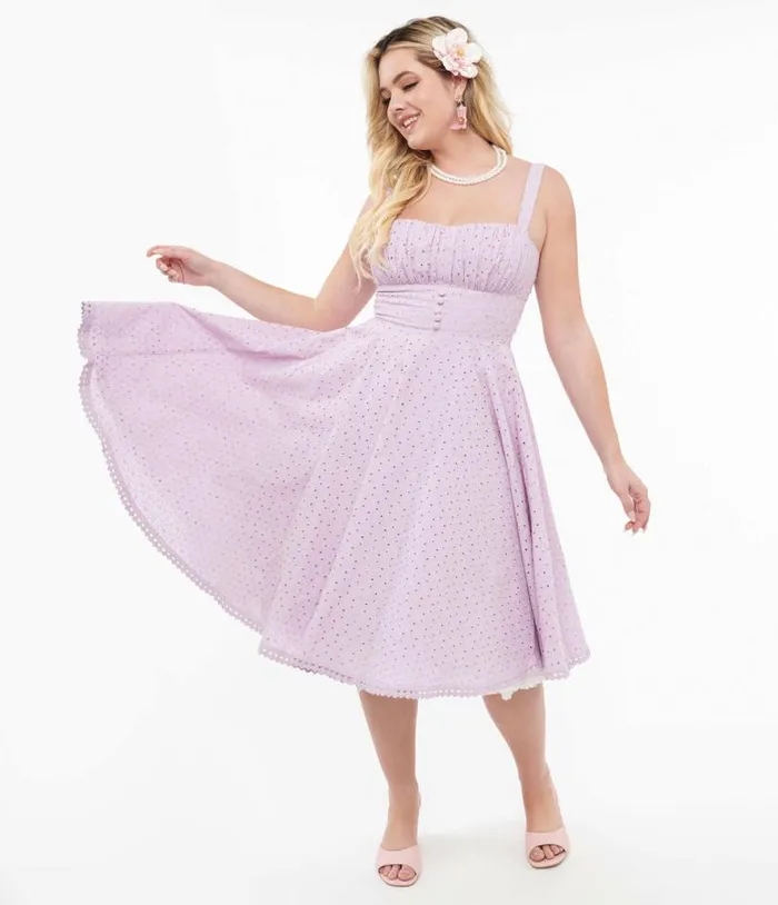 1950s Lavender Cotton Eyelet Valerie Swing Dress Dresses Unique Vintage Swing