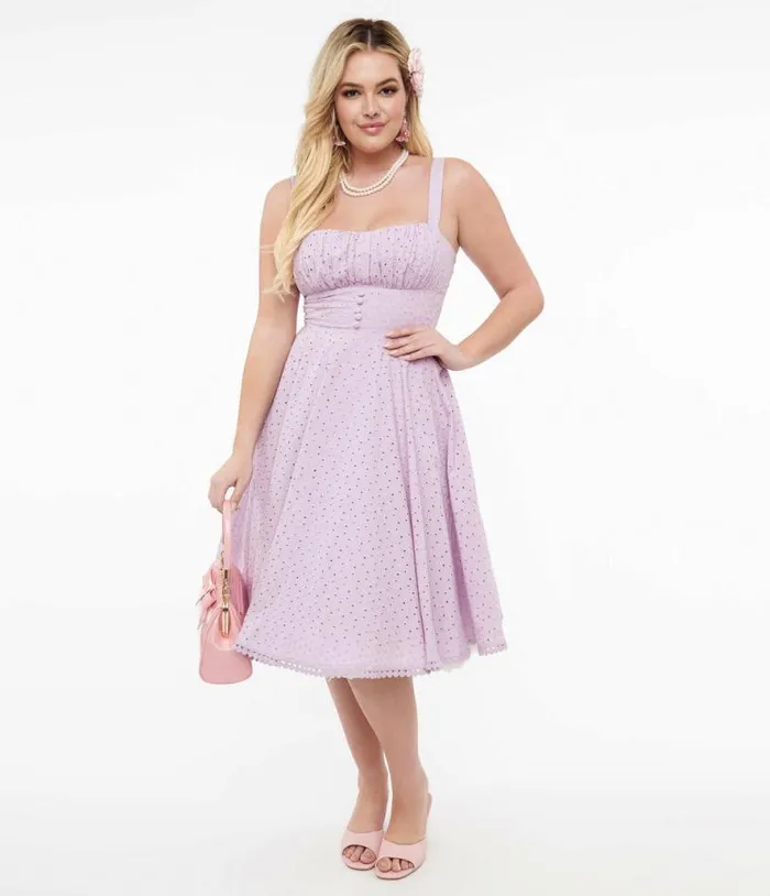 1950s Lavender Cotton Eyelet Valerie Swing Dress Dresses Unique Vintage Swing
