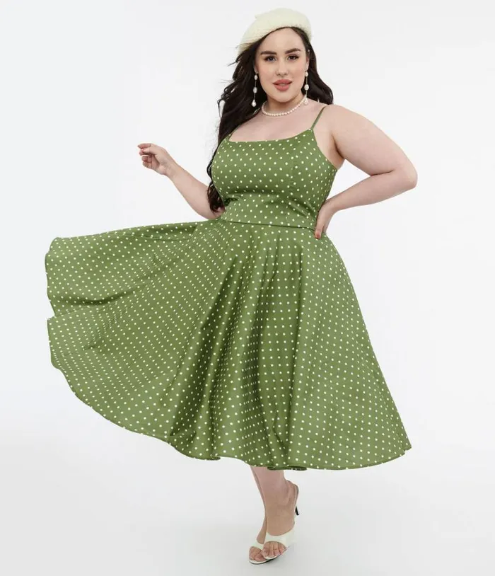 1950s Olive Green and White Polka Dot Peggy Cotton Swing Dress DressesPlus Unique Vintage Pocket Dresses 1950s Olive Green and White Polka Dot Peggy Cotton Swing Dress DressesPlus Unique Vintage Pocket Dresses