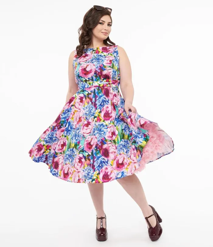 1950s Pink and Purple Floral Cotton Elsa Swing Dress DressesPlus Unique Vintage Pocket Dresses 1950s Pink and Purple Floral Cotton Elsa Swing Dress DressesPlus Unique Vintage Pocket Dresses
