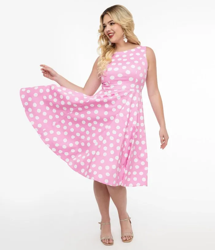 1950s Pink and White Polka Dot Cotton Lyra Swing Dress Dresses Unique Vintage Pocket Dresses 1950s Pink and White Polka Dot Cotton Lyra Swing Dress Dresses Unique Vintage Pocket Dresses