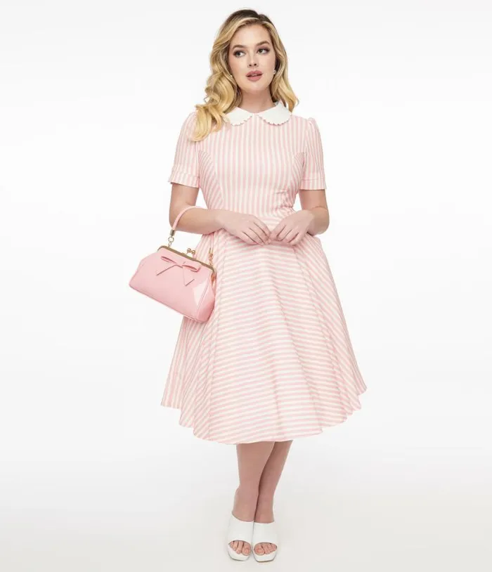 1950s Pink and White Striped Brielle Swing Dress Dresses Unique Vintage Pocket Dresses 1950s Pink and White Striped Brielle Swing Dress Dresses Unique Vintage Pocket Dresses