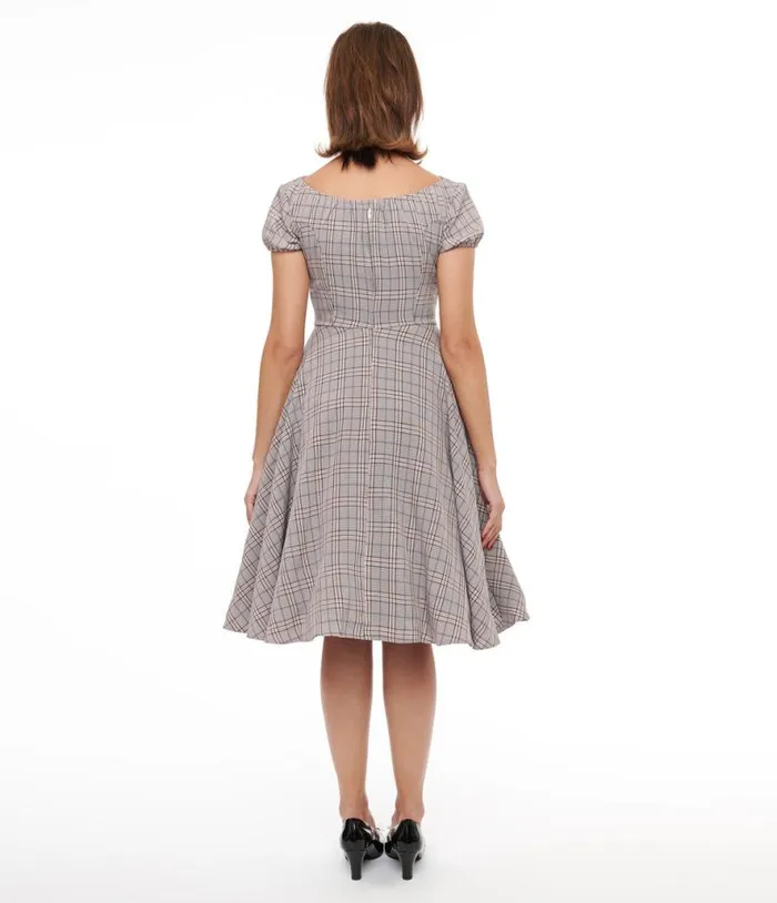 1950s Pink Plaid Fit and Flare Dress DressesPlus Unique Vintage Pocket Dresses