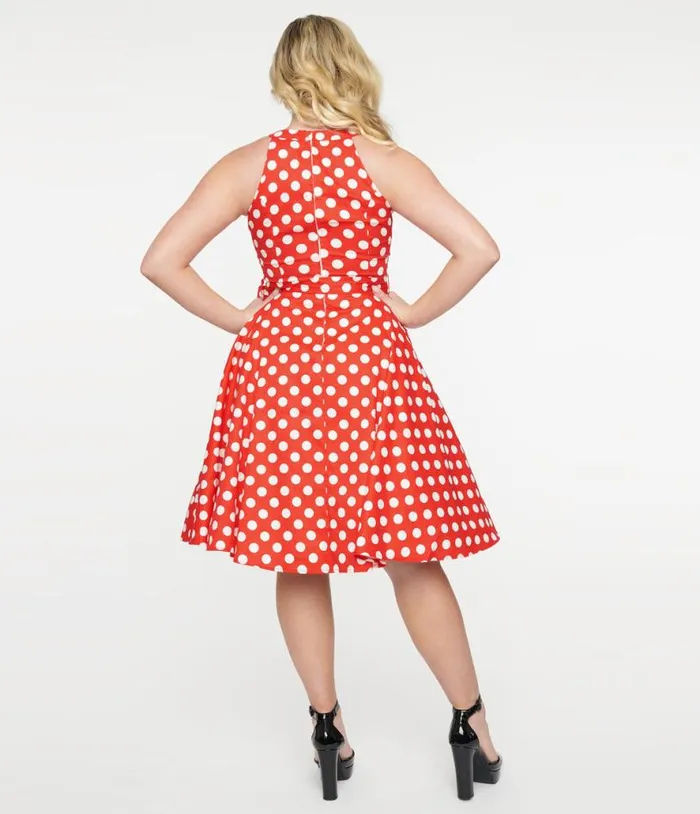 1950s Red and White Polka Dot Cotton Swing Dress DressesPlus Unique Vintage Pocket Dresses