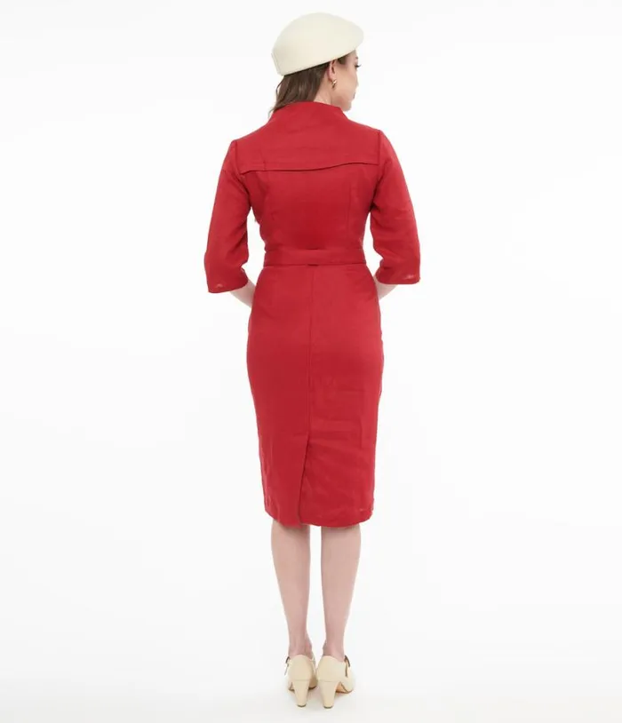 1950s Red Belted Wiggle Dress DressesPlus Unique Vintage Pencil