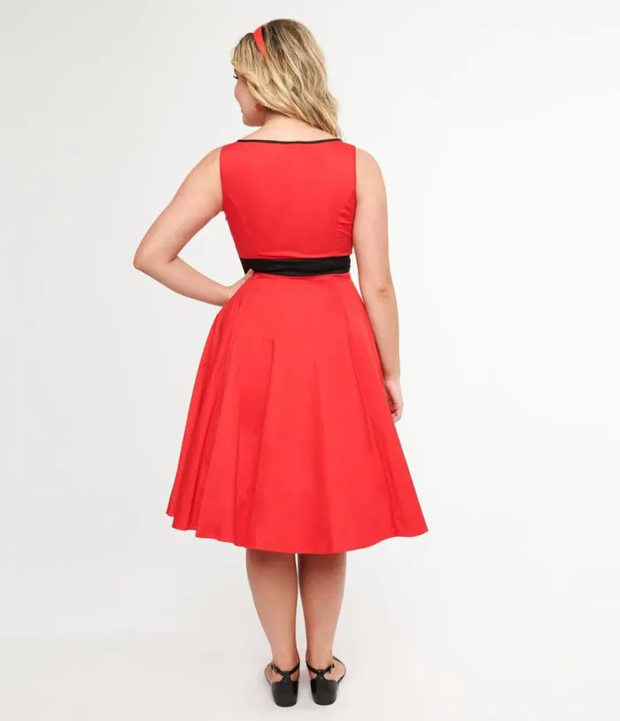 1950s Red Keyhole Cotton Swing Dress Dresses Unique Vintage Swing