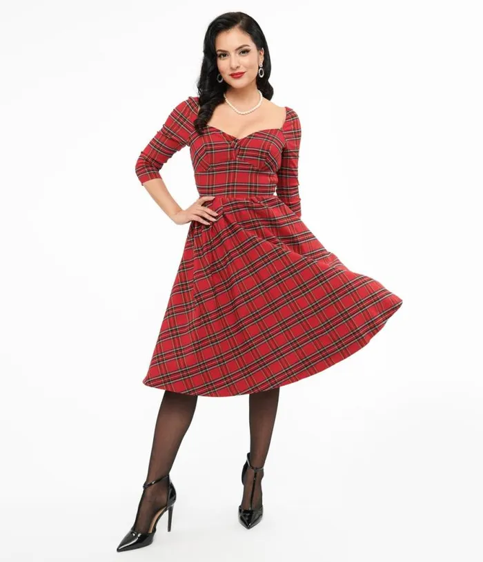 1950s Red Plaid Lamar Swing Dress Dresses Unique Vintage Swing