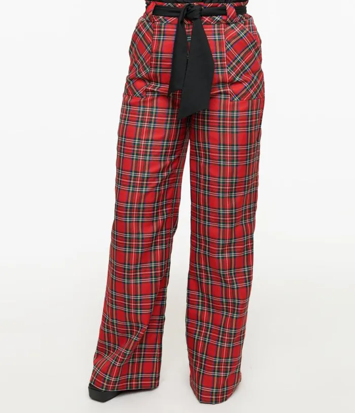 1950s Red Plaid Wide Leg Trousers Clothing Unique Vintage Pants