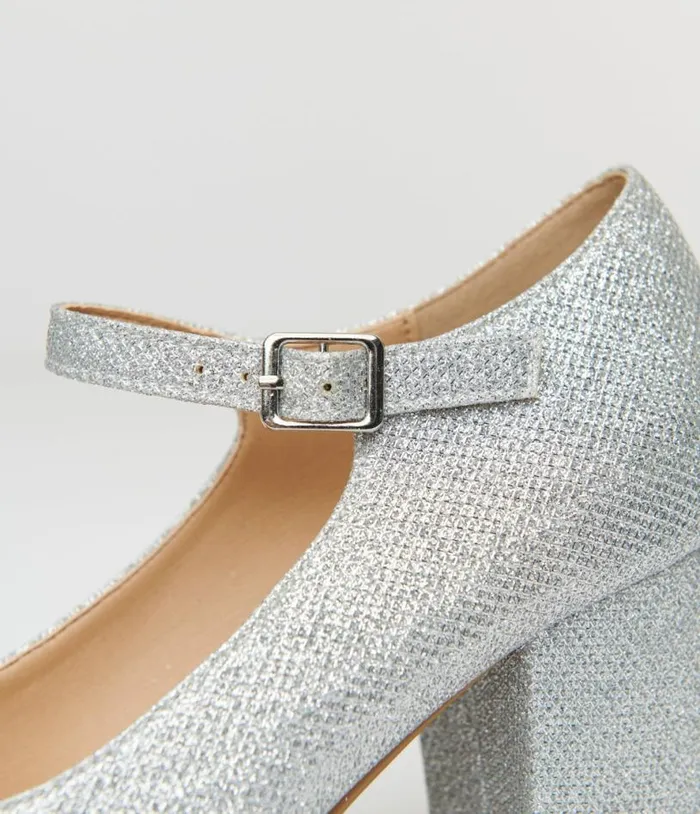 1950s Silver Square Toe Mary Jane Pumps Shoes Unique Vintage Heels