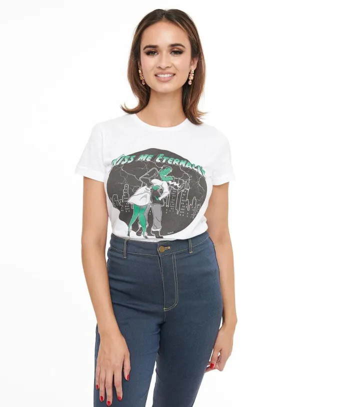 1950s White Kiss Me Eternally Fitted Graphic Tee ClothingHalloweenPlus Unique Vintage Graphic Tees