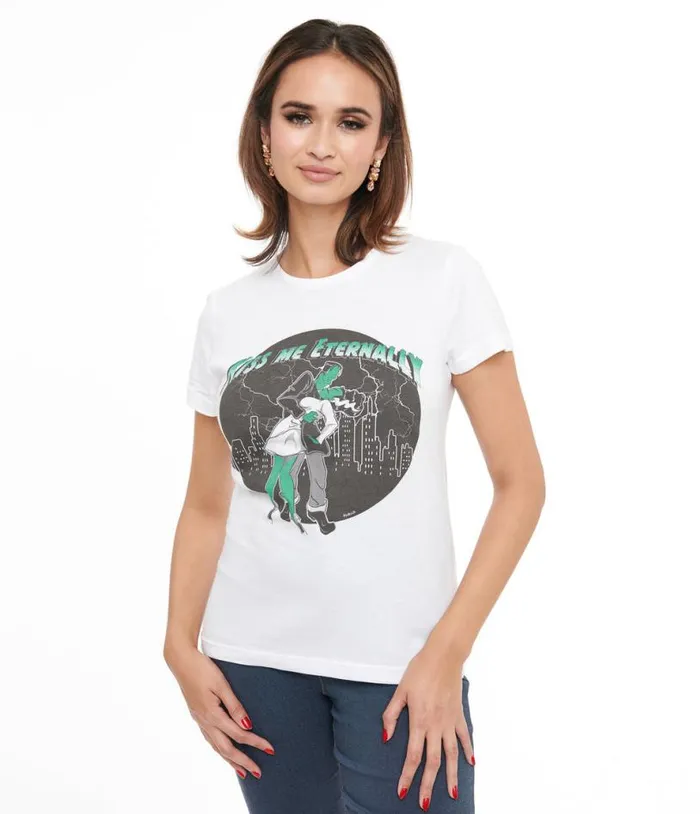 1950s White Kiss Me Eternally Fitted Graphic Tee ClothingHalloweenPlus Unique Vintage Graphic Tees