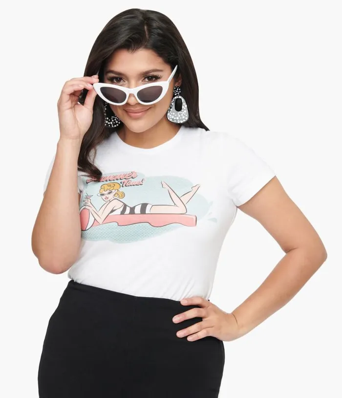 1950s White Summer Time Fitted Graphic Tee ClothingPlus Unique Vintage Graphic Tees 1950s White Summer Time Fitted Graphic Tee ClothingPlus Unique Vintage Graphic Tees
