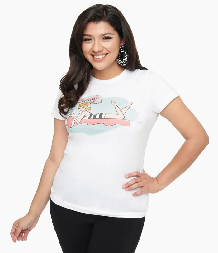 1950s White Summer Time Fitted Graphic Tee ClothingPlus Unique Vintage Graphic Tees