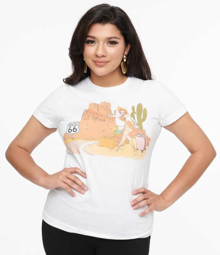 1950s White The Traveler Fitted Graphic Tee ClothingPlus Unique Vintage Graphic Tees