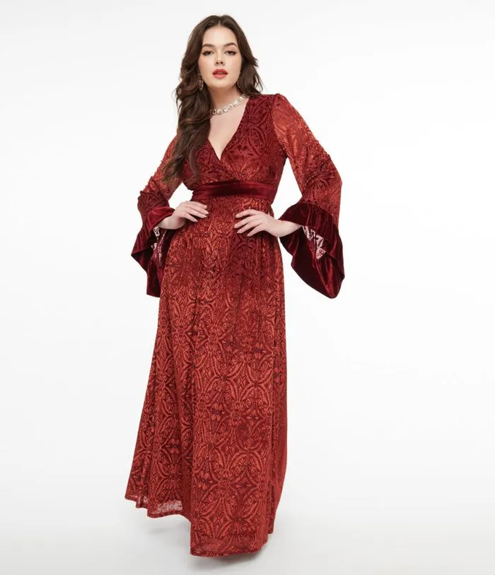 1960s Burgundy Velvet Burnout Maxi Dress Dresses Unique Vintage Maxi