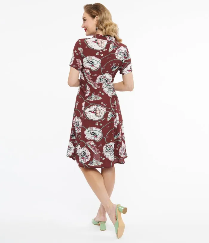 1960s Chocolate Brown Western Fit and Flare Dress Dresses Unique Vintage Fit and Flare