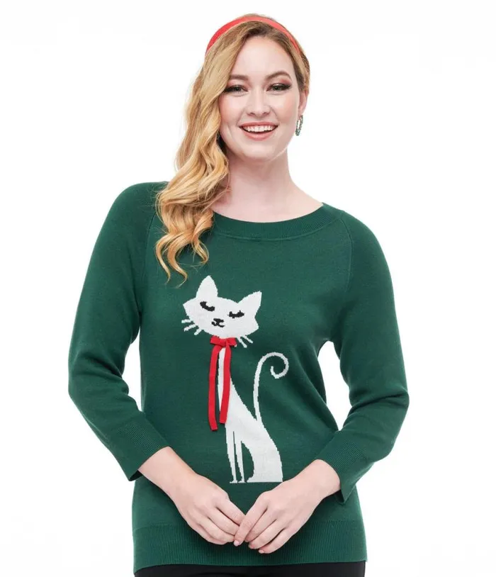 1960s Forest Green and Cream Cat Lorelai Sweater Clothing Unique Vintage Sweaters and Cardigans 1960s Forest Green and Cream Cat Lorelai Sweater Clothing Unique Vintage Sweaters and Cardigans