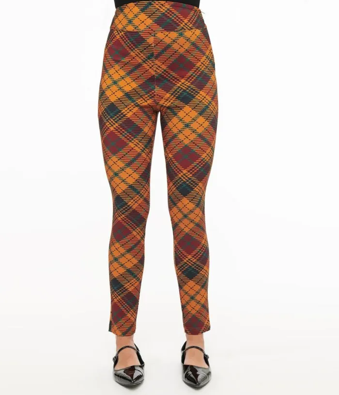 1960s Mustard and Burgundy Plaid High Waist Cigarette Pants Clothing Unique Vintage Pants
