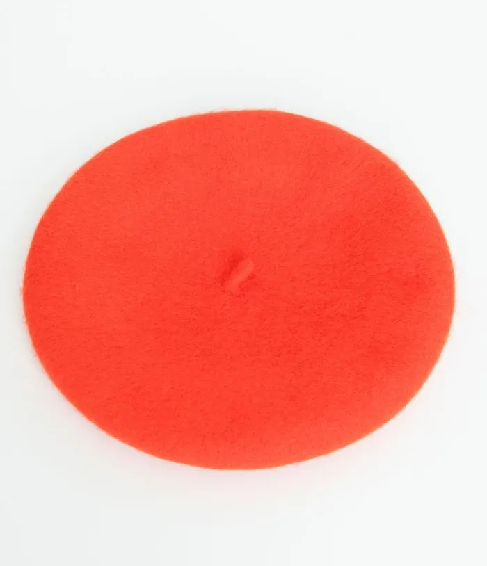 1960s Orange Wool Beret Accessories Unique Vintage Berets
