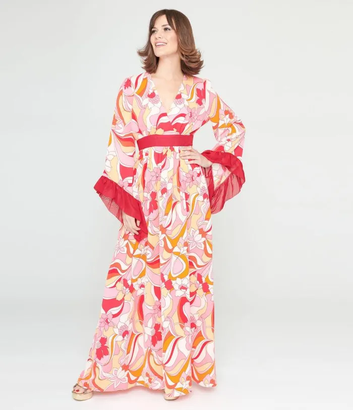 1960s Pink and Red Psychedelic Floral Maxi Dress Dresses Unique Vintage Maxi 1960s Pink and Red Psychedelic Floral Maxi Dress Dresses Unique Vintage Maxi