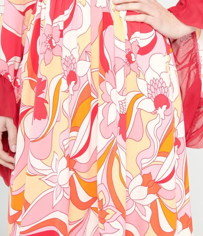 1960s Pink and Red Psychedelic Floral Maxi Dress Dresses Unique Vintage Maxi