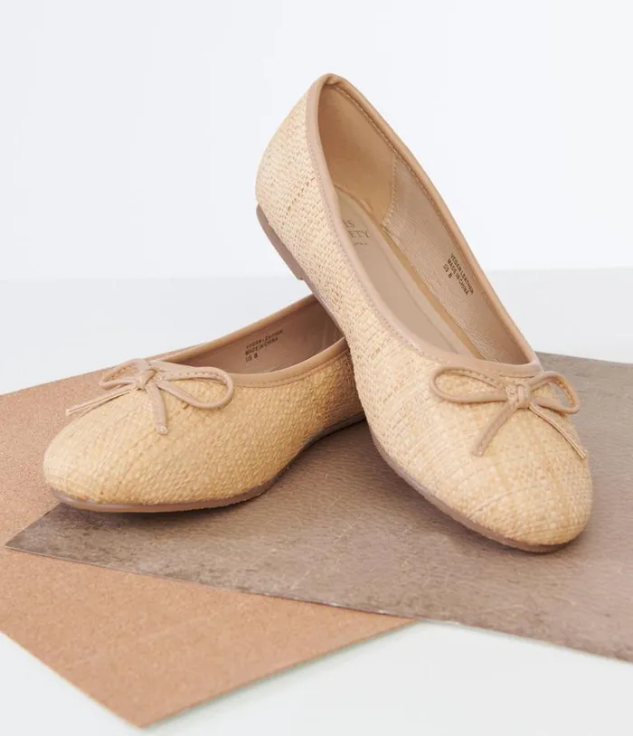 1960s Rattan Bow Ballet Flats Shoes Unique Vintage Flats