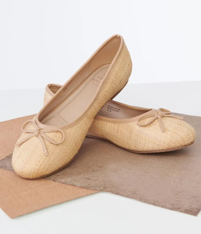 1960s Rattan Bow Ballet Flats Shoes Unique Vintage Flats
