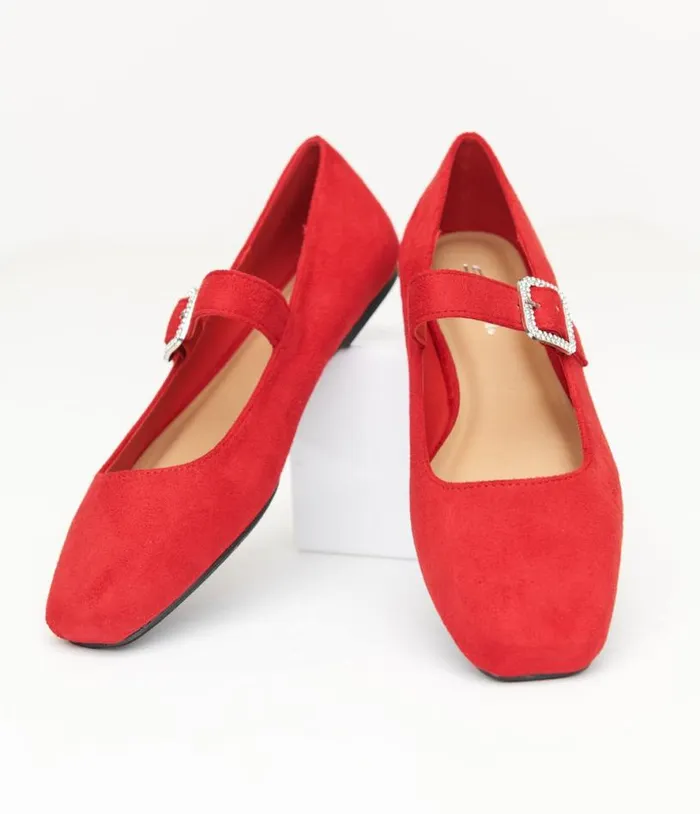 1960s Red Suede Rhinestone Buckle Mary Jane Flats Shoes Unique Vintage Flats 1960s Red Suede Rhinestone Buckle Mary Jane Flats Shoes Unique Vintage Flats