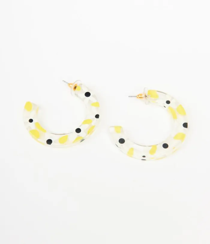 1960s White and Yellow Daisy Hoop Earrings Accessories Unique Vintage Earrings