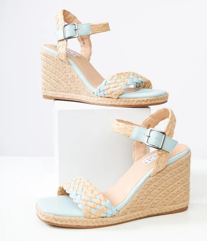 1970s Aqua Getty Wedge Sandals Shoes Unique Vintage Sandals