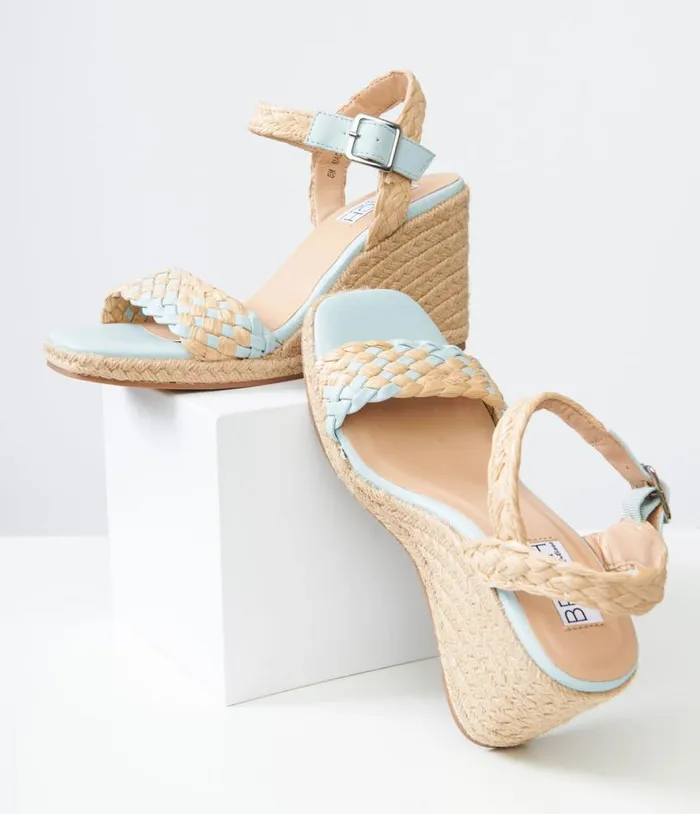 1970s Aqua Getty Wedge Sandals Shoes Unique Vintage Sandals
