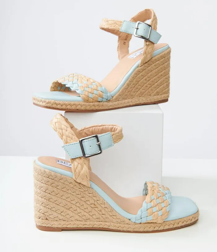 1970s Aqua Getty Wedge Sandals Shoes Unique Vintage Sandals
