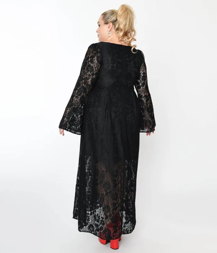 1970s Black Lace and Interchangeable Bow Priscilla Maxi Dress DressesPlus Unique Vintage Midi and Maxi