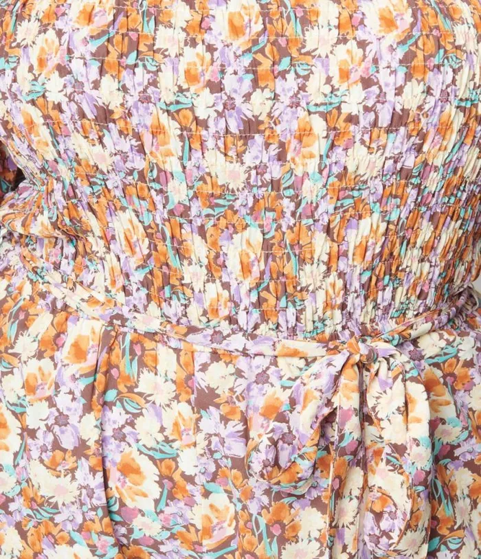 1970s Brown Daisy Floral Jumpsuit Clothing Unique Vintage Rompers and Jumpsuits