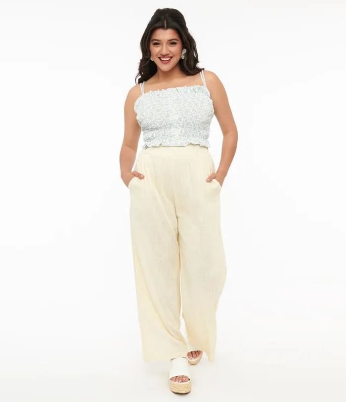 1970s Ivory Wide Leg Pants Clothing Unique Vintage Pants