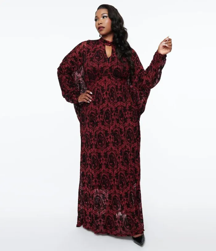 1970s La Caterina Burgundy High Neck Caftan DressesHalloweenPlus Unique Vintage Midi and Maxi 1970s La Caterina Burgundy High Neck Caftan DressesHalloweenPlus Unique Vintage Midi and Maxi