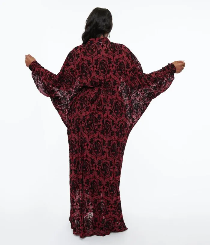 1970s La Caterina Burgundy High Neck Caftan DressesHalloweenPlus Unique Vintage Midi and Maxi