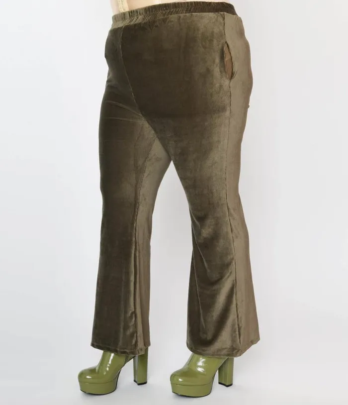 1970s Olive Green Corduroy Knit Pants ClothingPlus Unique Vintage Pants