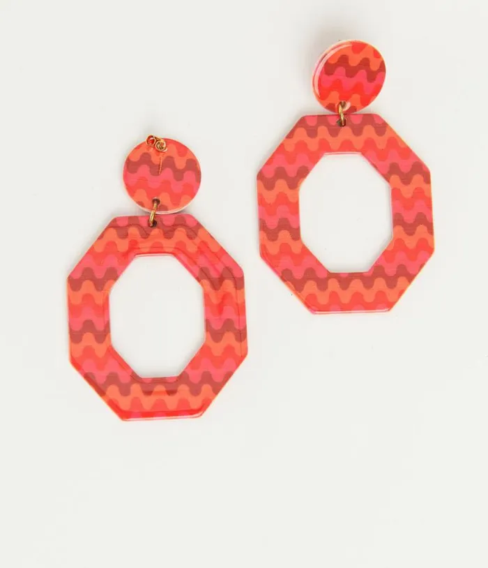 1970s Orange and Red Chevron Octagon Earrings Accessories Unique Vintage Earrings 1970s Orange and Red Chevron Octagon Earrings Accessories Unique Vintage Earrings