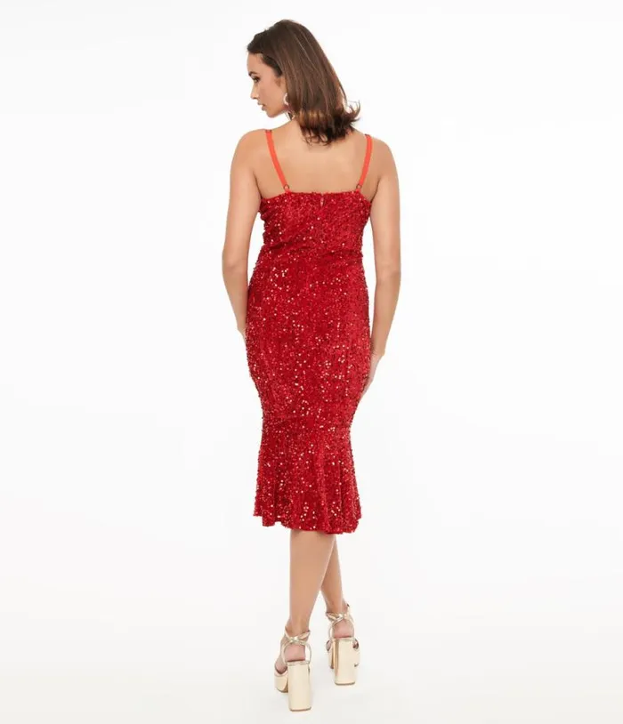 1970s Red Velvet Sequin Rizzo Wiggle Dress Dresses Unique Vintage Pencil
