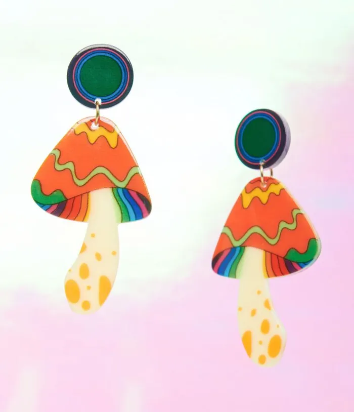1970s Retro Rainbow Mushroom Earrings Accessories Unique Vintage Earrings