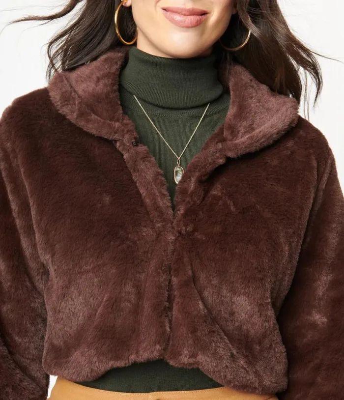 1970s Retro Style Brown Faux Fur Crop Jacket Clothing Unique Vintage Coats and Jackets