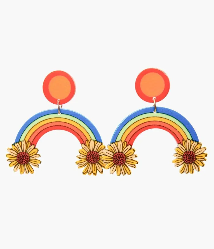 1970s Retro Sunflower Rainbow Earrings Accessories Unique Vintage Earrings 1970s Retro Sunflower Rainbow Earrings Accessories Unique Vintage Earrings