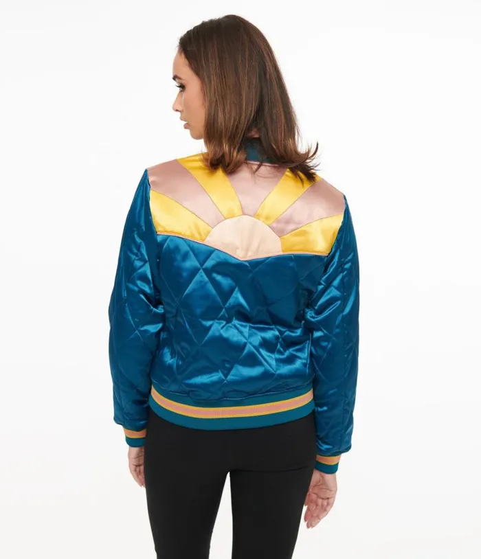 1970s Teal Peacock Rising Sun Chainstitch Bomber Jacket ClothingPlus Unique Vintage Jackets