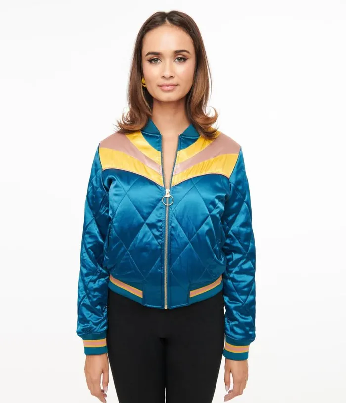 1970s Teal Peacock Rising Sun Chainstitch Bomber Jacket ClothingPlus Unique Vintage Jackets
