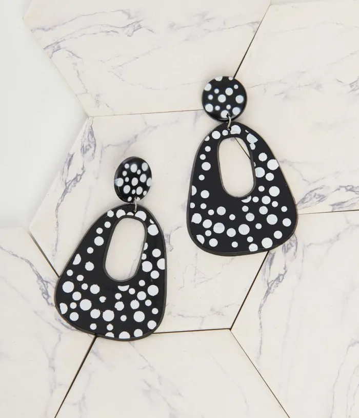1980s Black and White Polka Dot Drop Earrings Accessories Unique Vintage Earrings