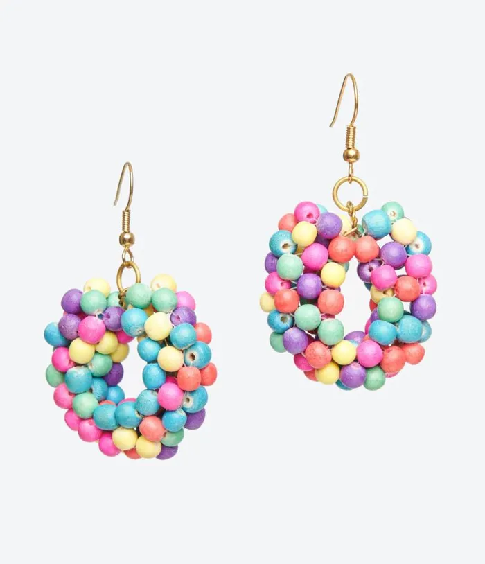 1980s Rainbow Wooden Bead Circle Earrings Accessories Unique Vintage Earrings