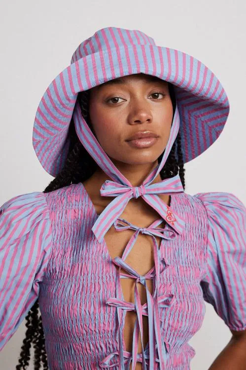 Accessories Hats Damson Madder Bucket Hat 8211 Pink and Blue Stripe