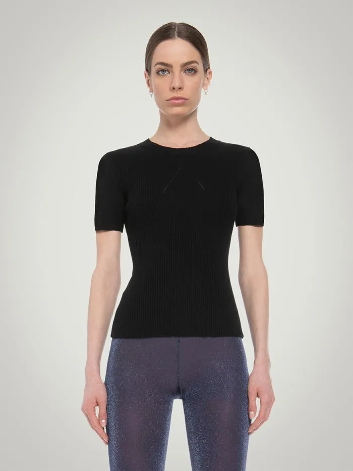 Air Wool Top Short Sleeves Black Women Wolford Tops