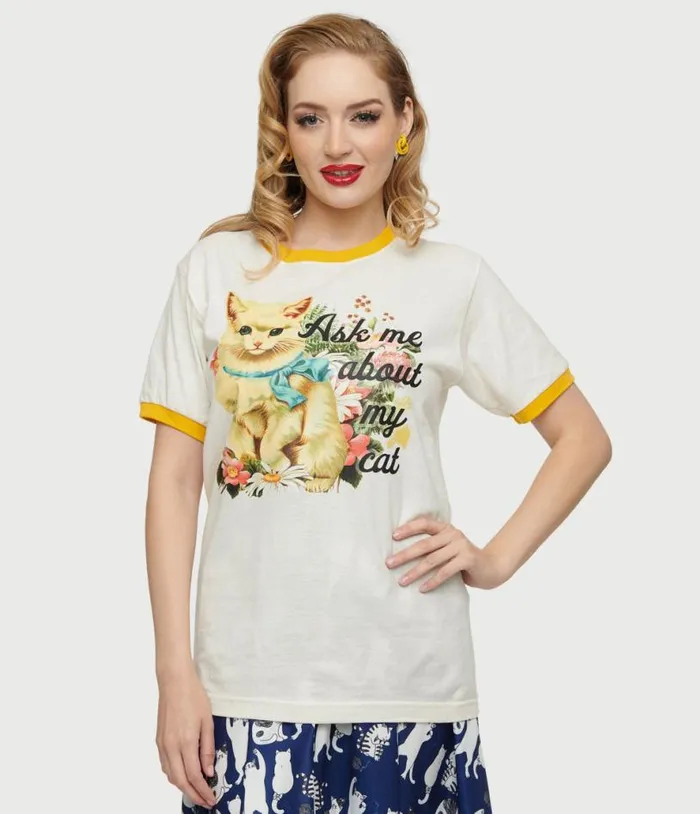 Ask Me About My Cat Unisex Ringer Tee ClothingPlus Unique Vintage Graphic Tees